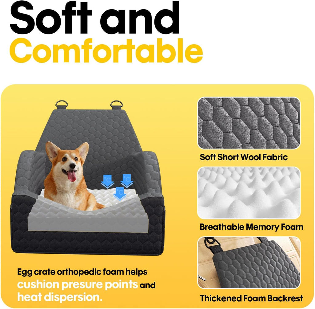 Dog Car Seat for Small Medium Dogs, Memory Foam Dog Booster Seat Elevated Cushion Seat for Dogs under 30 Lbs Pet Car Seat Travel Bed